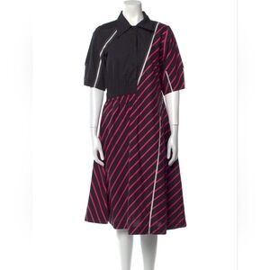 Lovebirds Poplin Cotton Colorblocked Mixed Media Fabric Midi Dress